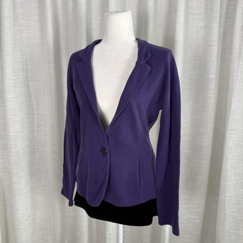 Caslon Knit Blazer Jacket Womens Medium Purple Cotton One Button Casual - Picture 3 of 10